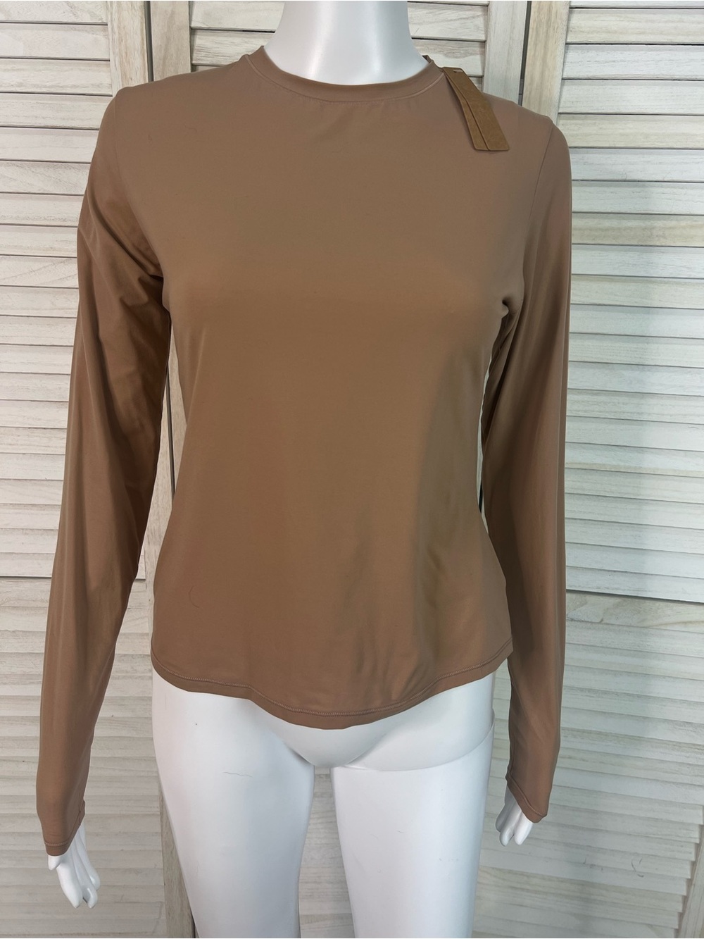 SKIMS Fits Everybody Long Sleeve T-Shirt Sienna Brown Bodycon Layer Size L NEW